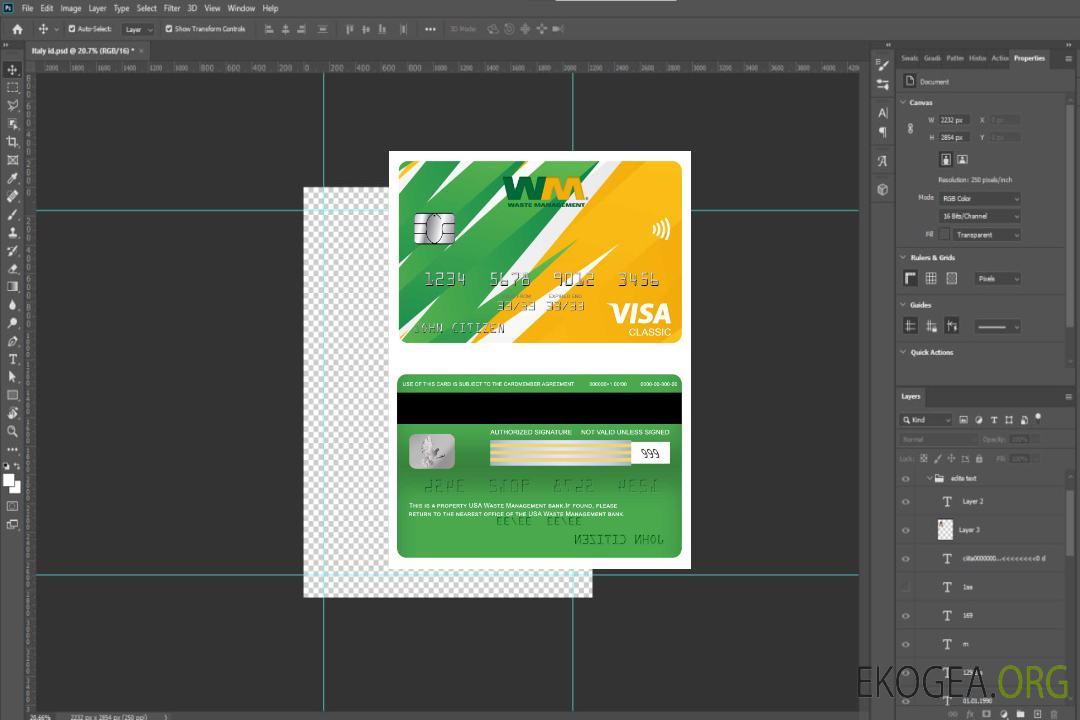 Carte visa classique de la banque USA Waste Management template